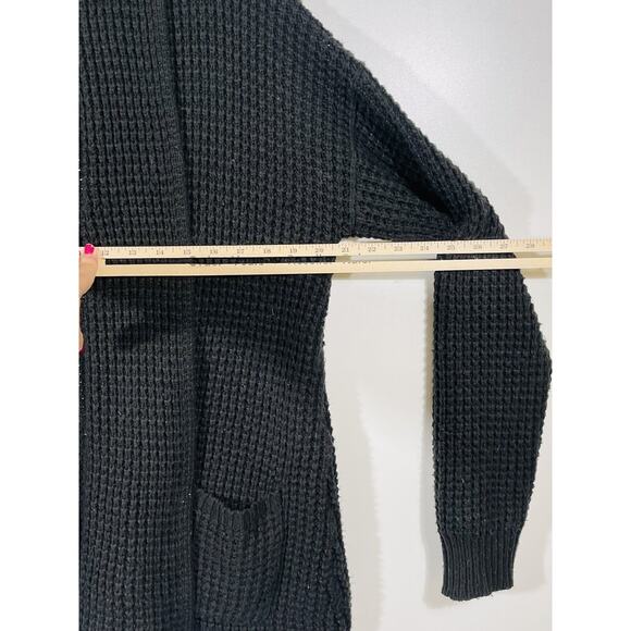 A New Day‎ Black Chenille Knit Cardigan Sweater Sz Large Open Draped 2 Pockets - Picture 4 of 11